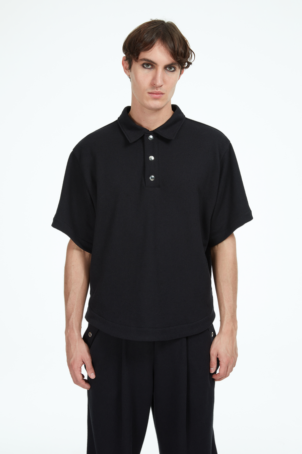 Black polo shirt with snaps