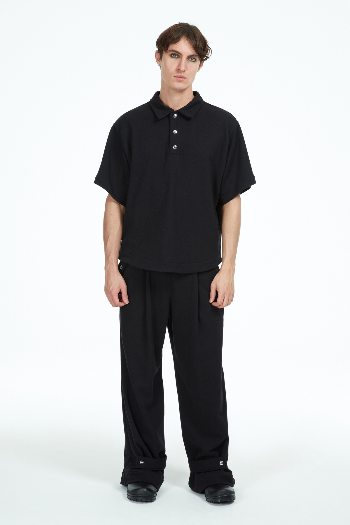 Black polo shirt with snaps