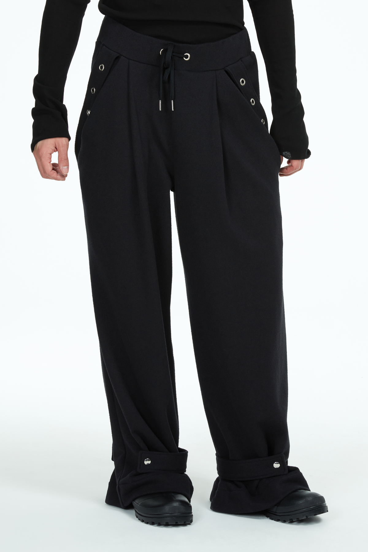 oversize black bondage trousers, adjustable