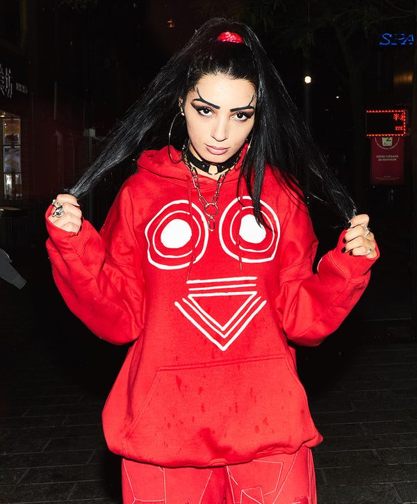 RED "HELLO, SHOOT ME" HOODIE